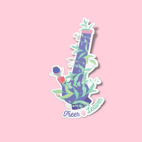 Cannabis "Trees and Leaves" Bong Floral Art Premium Vinyl Sticker, 420 Hydroflask Labels, Laptop Decal, Stoner Gifts